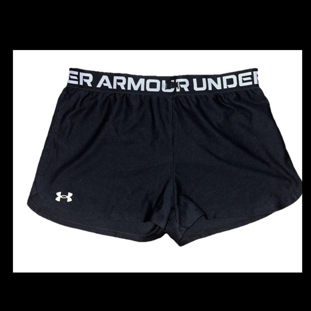 Girl's Under Armour Play Up Shorts Size YXL Waist 30.5-34 Drawstring Heatgear